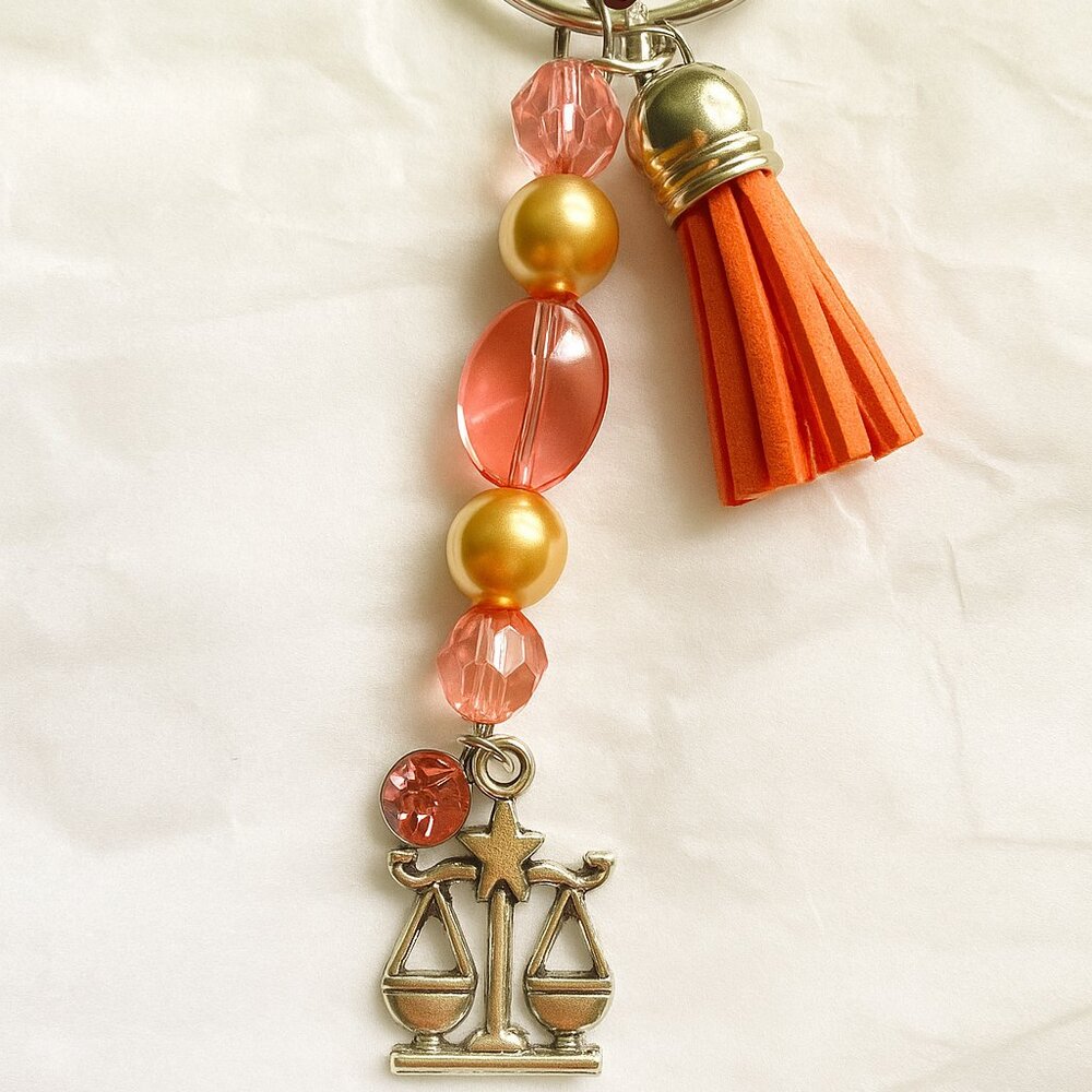 Libra Zodiac Keychain – Handmade with Light Rose Pink & Faux Pearls